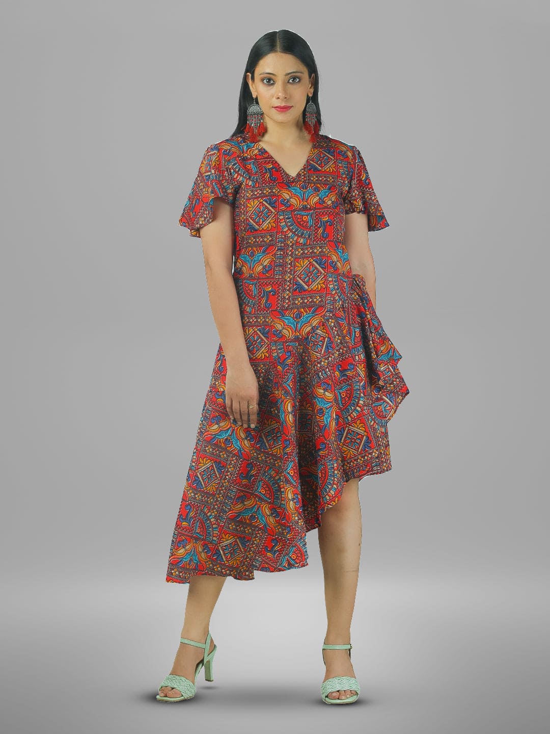 Ornament printed Fit and Flare Dress.