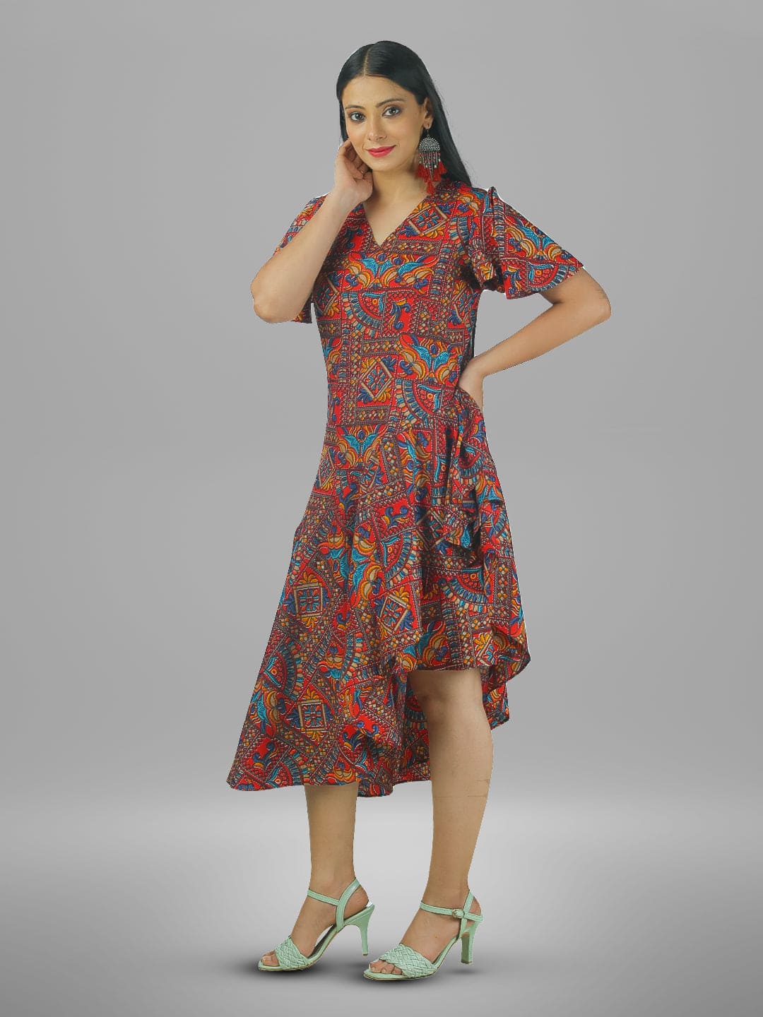 Ornament printed Fit and Flare Dress.