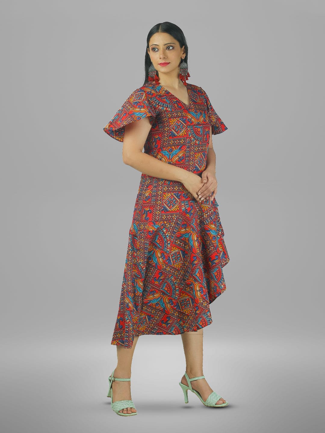 Ornament printed Fit and Flare Dress.