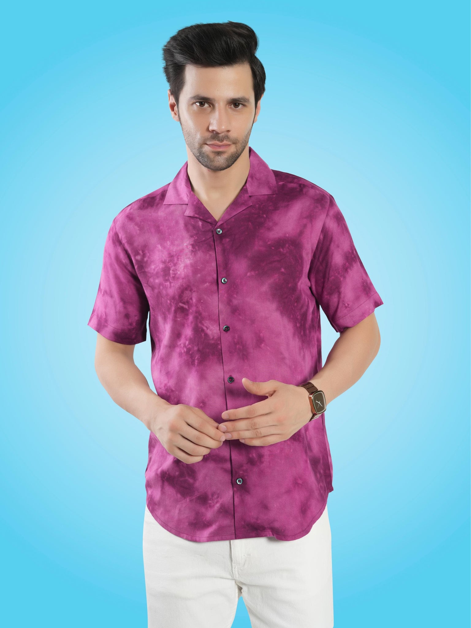 RANJ Men's Cotton Smart Casual Blazer Collar Half Sleeve Shirt.