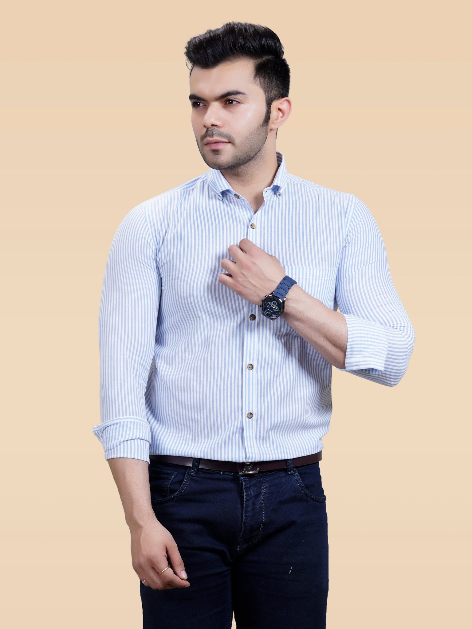 RANJ Men's 100% Cotton Smart Casual Button Down Shirt.