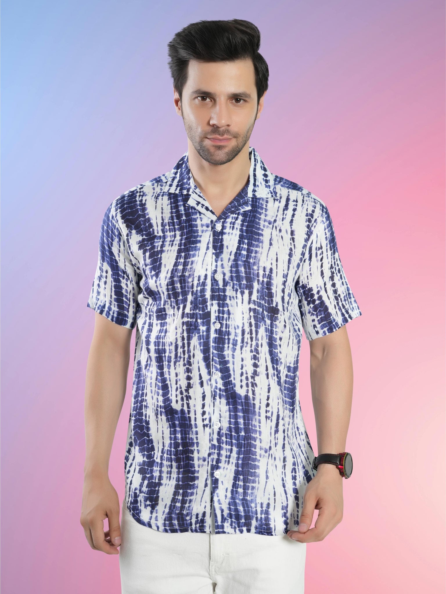 RANJ Men's Cotton Smart Casual Blazer Collar Half Sleeve Shirt.