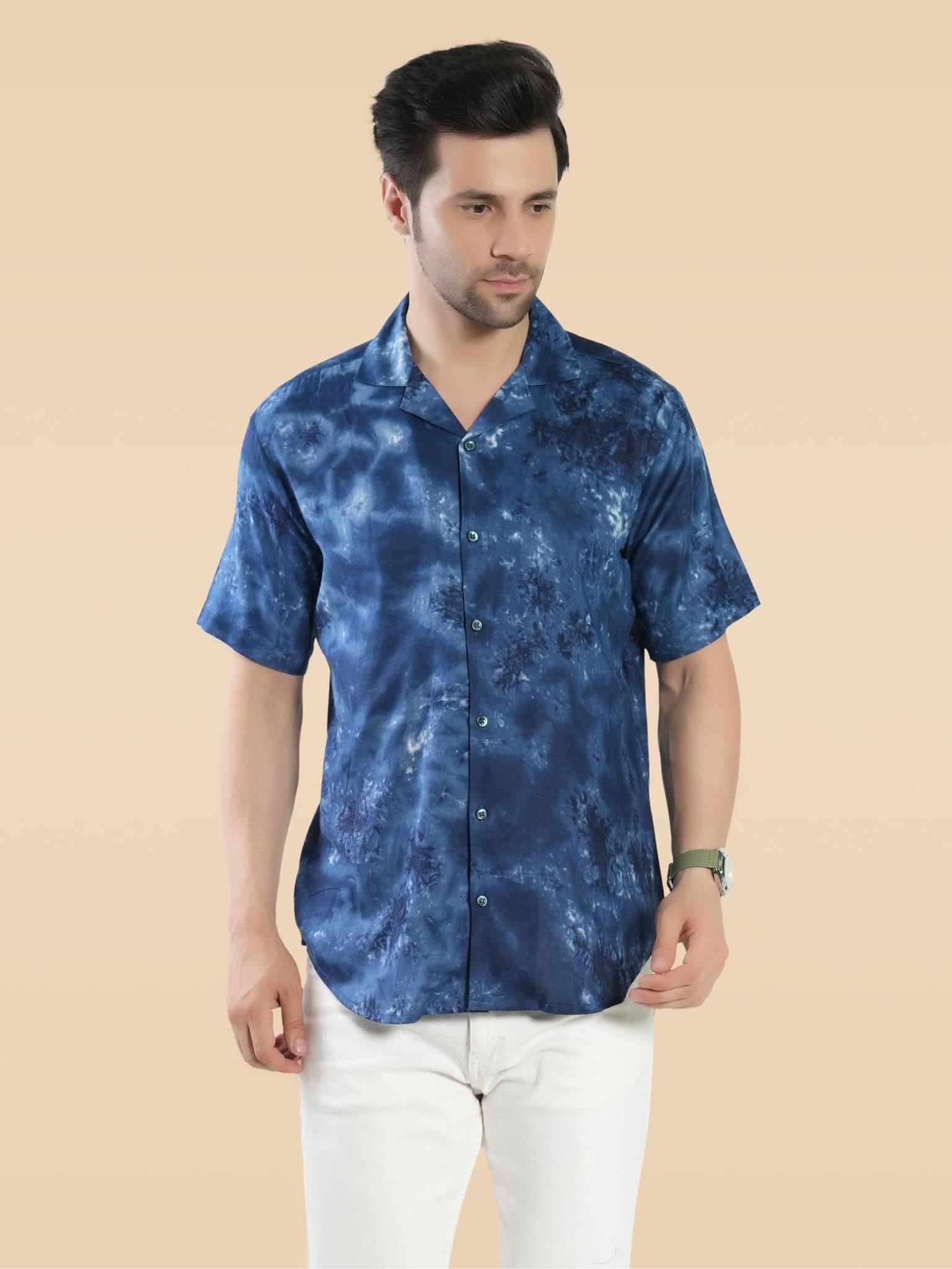 RANJ Men's Cotton Smart Casual Blazer Collar Half Sleeve Shirt.