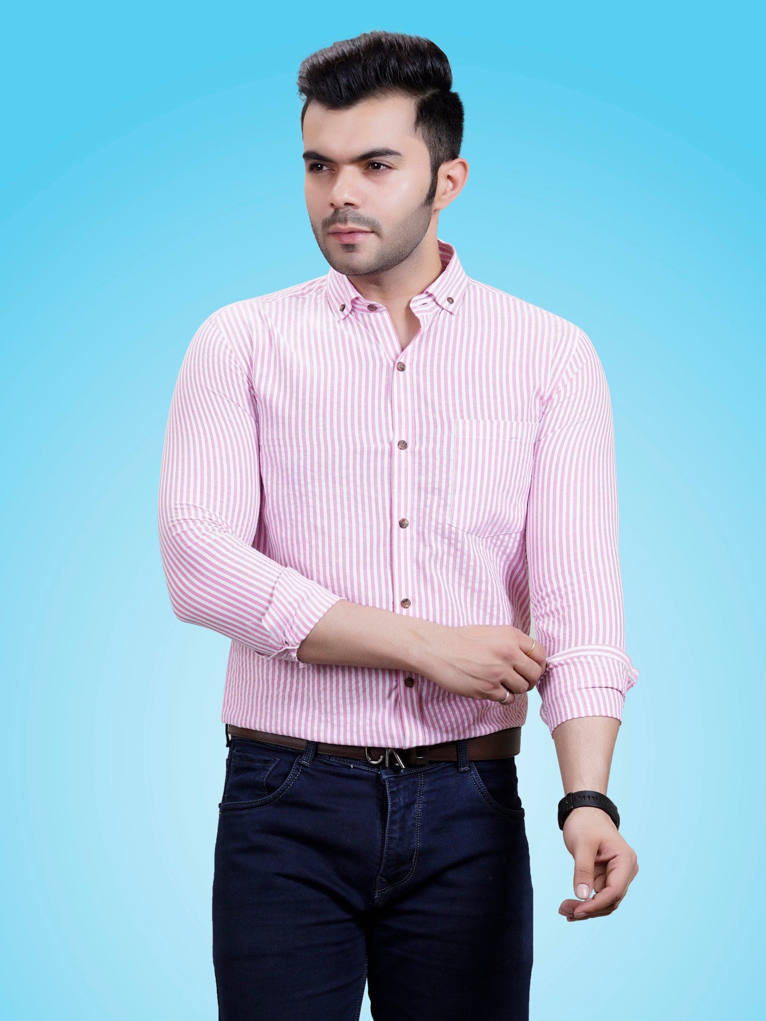 RANJ Men's 100% Cotton Smart Casual Button Down Shirt.