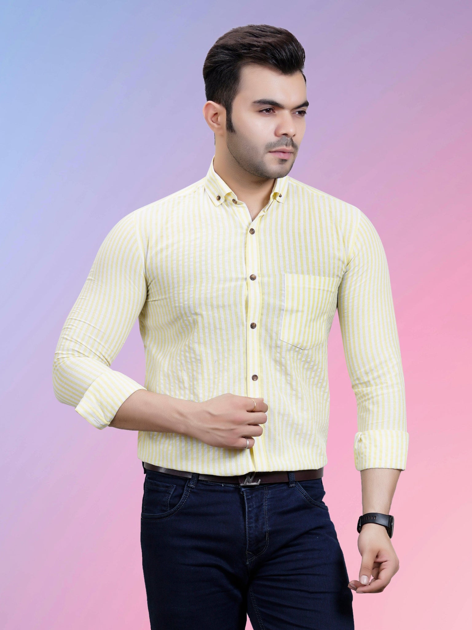 RANJ Men's 100% Cotton Smart Casual Button Down Shirt.
