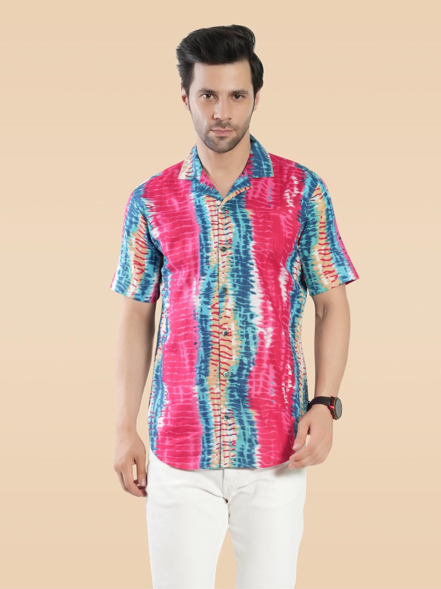 RANJ Men's Cotton Smart Casual Blazer Collar Half Sleeve Shirt.