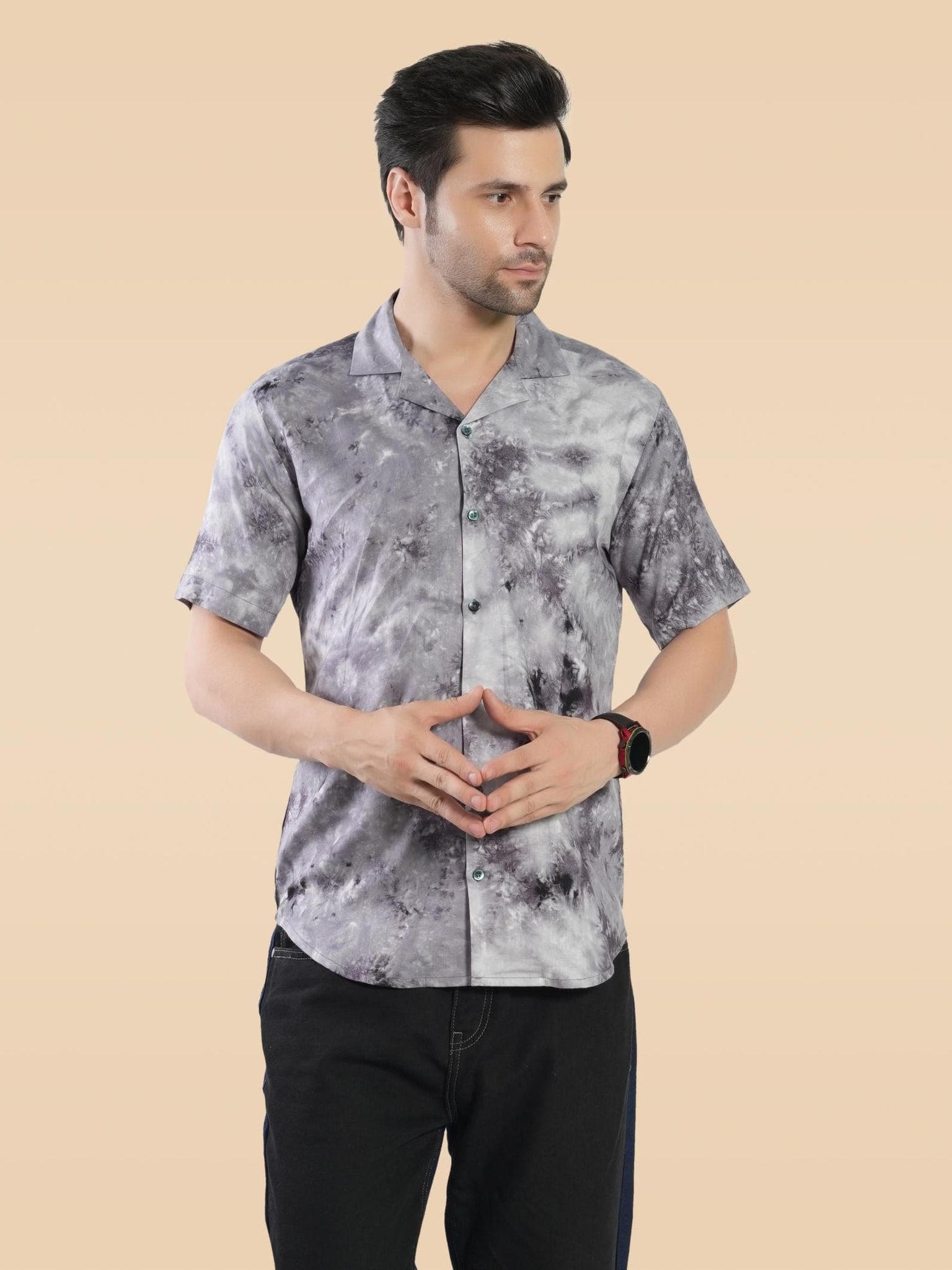 RANJ Men's Cotton Smart Casual Blazer Collar Half Sleeve Shirt.