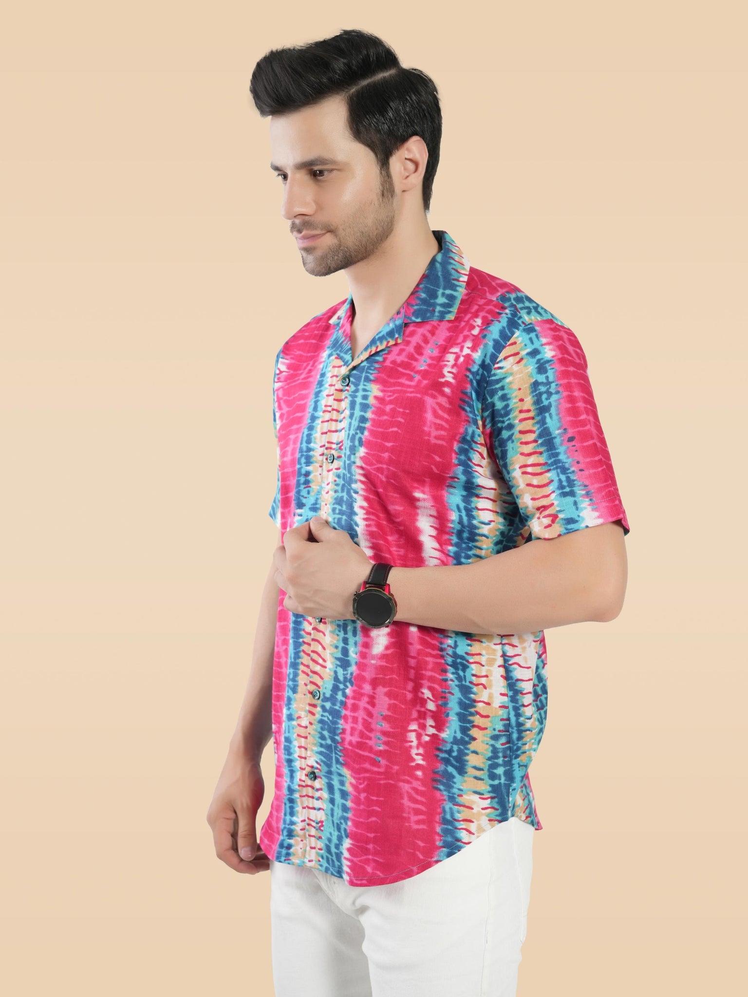 RANJ Men's Cotton Smart Casual Blazer Collar Half Sleeve Shirt.
