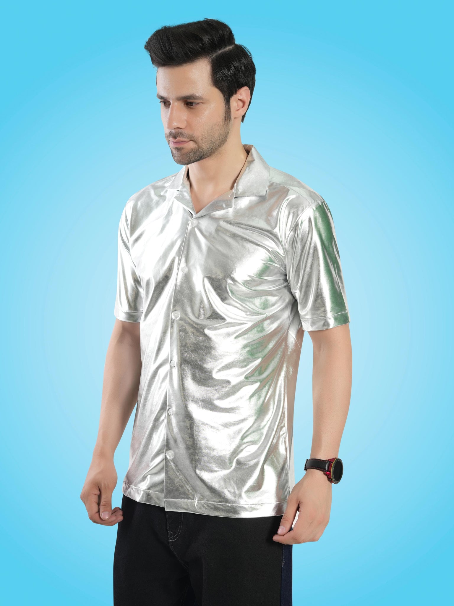 RANJ Men's Cotton Smart Casual Blazer Collar Half Sleeve Club Wear Shirt.