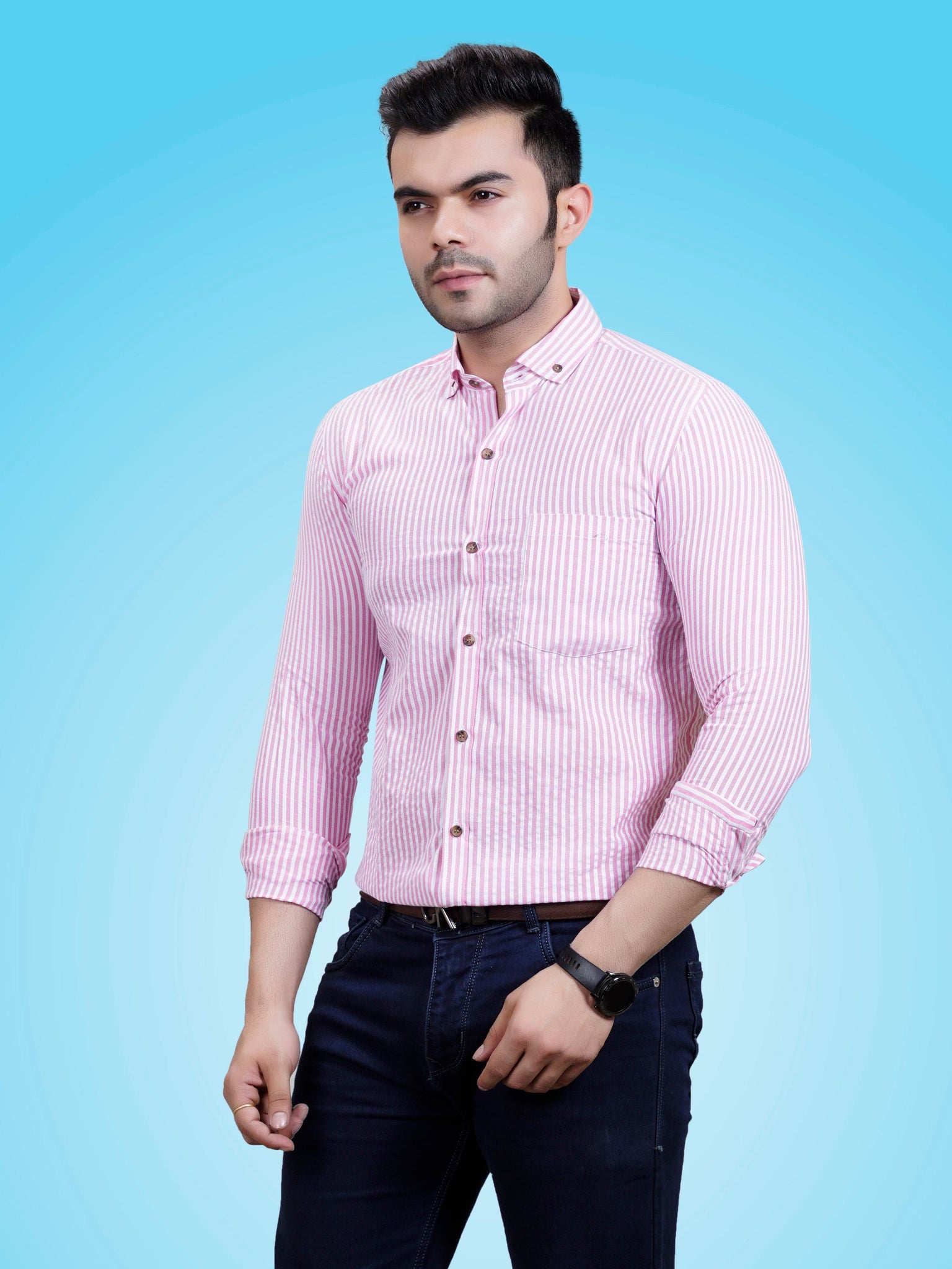 RANJ Men's 100% Cotton Smart Casual Button Down Shirt.