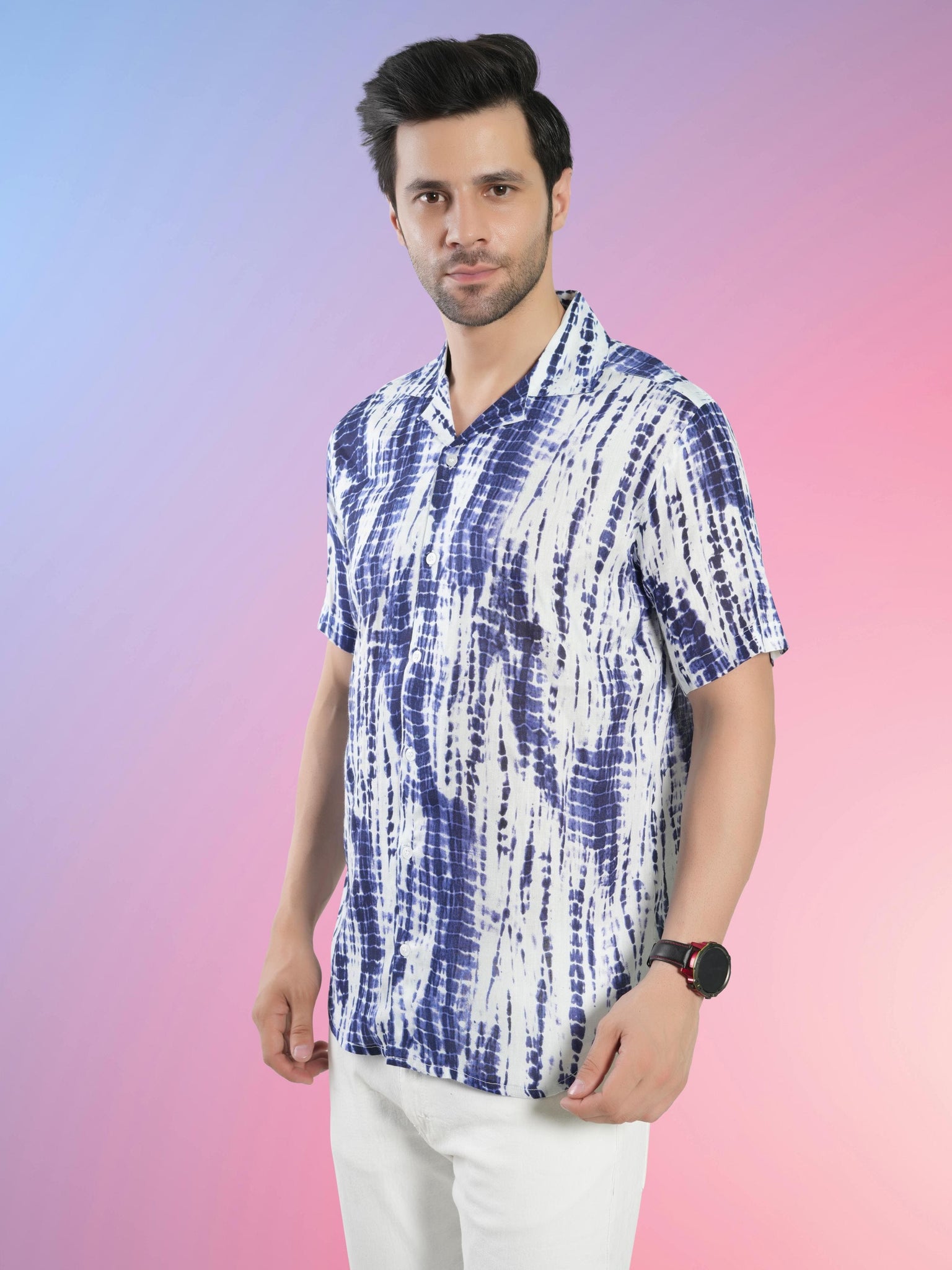 RANJ Men's Cotton Smart Casual Blazer Collar Half Sleeve Shirt.
