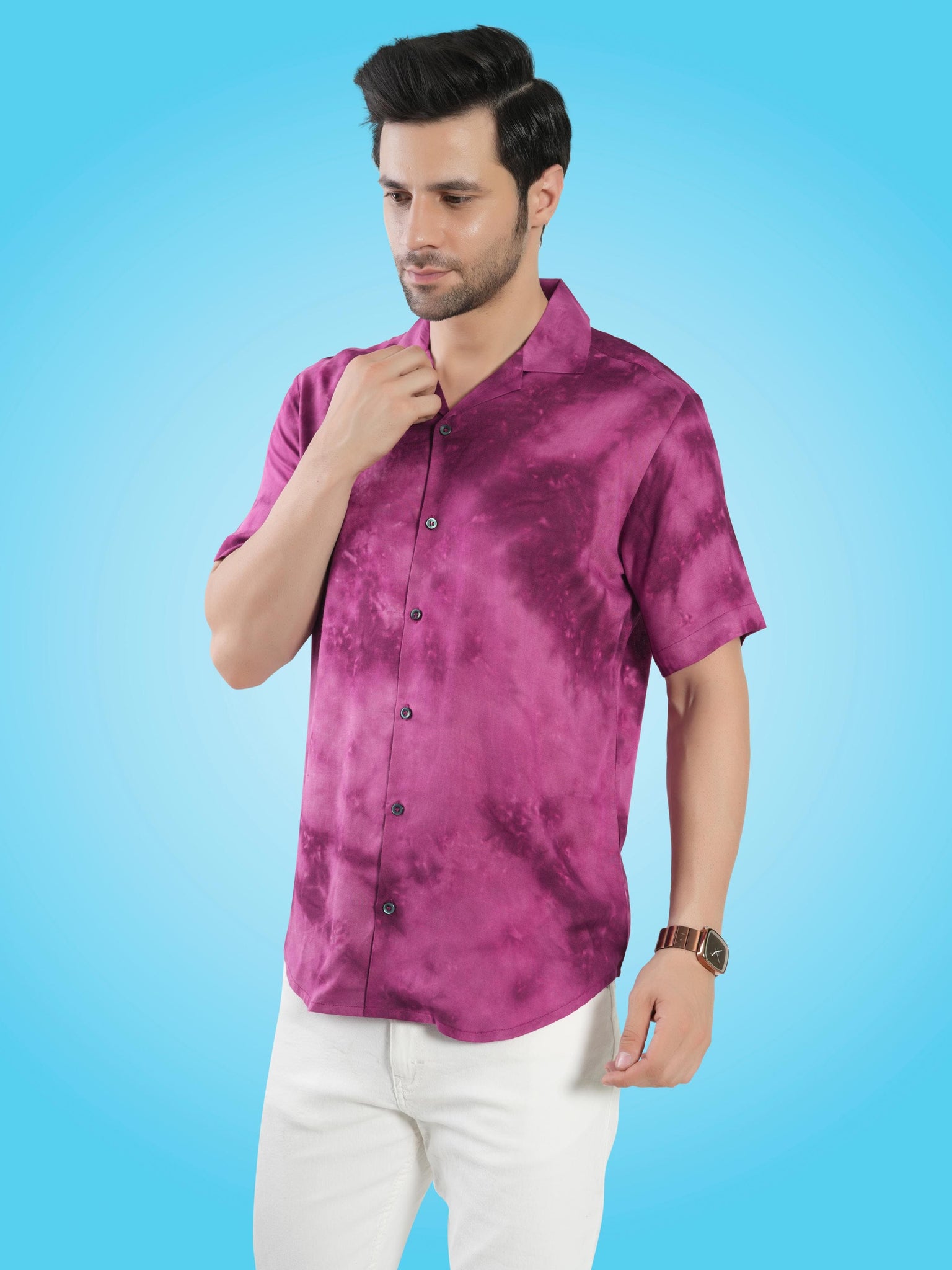 RANJ Men's Cotton Smart Casual Blazer Collar Half Sleeve Shirt.