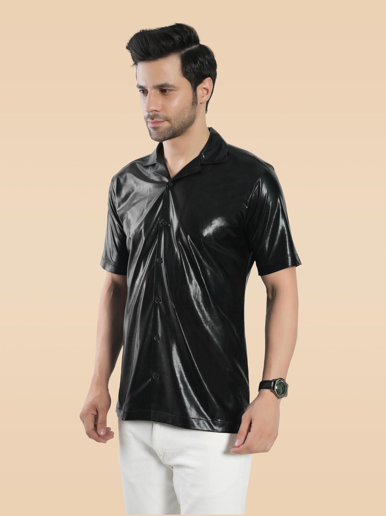 RANJ Men's Cotton Smart Casual Blazer Collar Half Sleeve Club Wear Shirt.