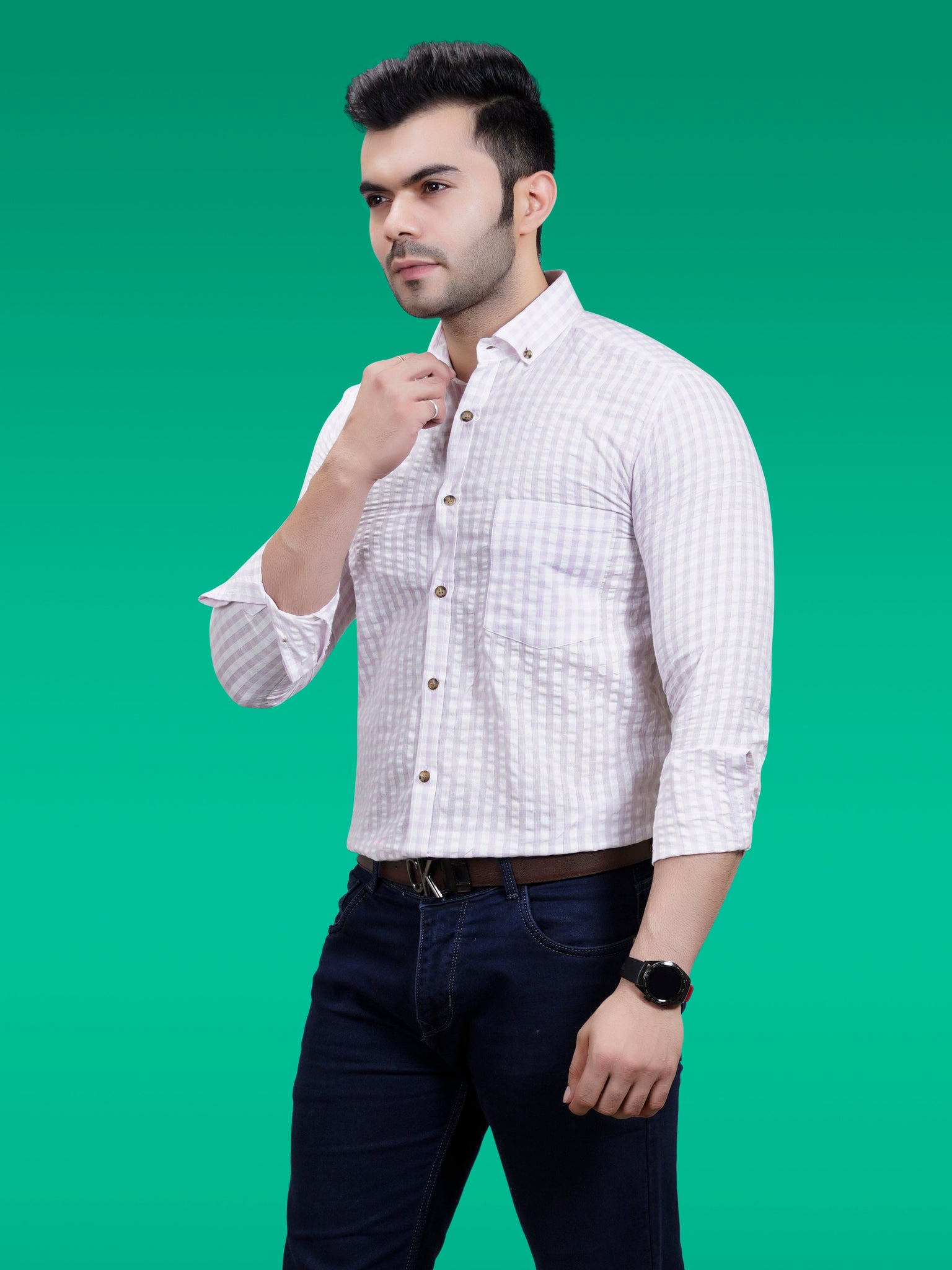 RANJ Men's 100% Cotton Smart Casual Button Down Shirt.