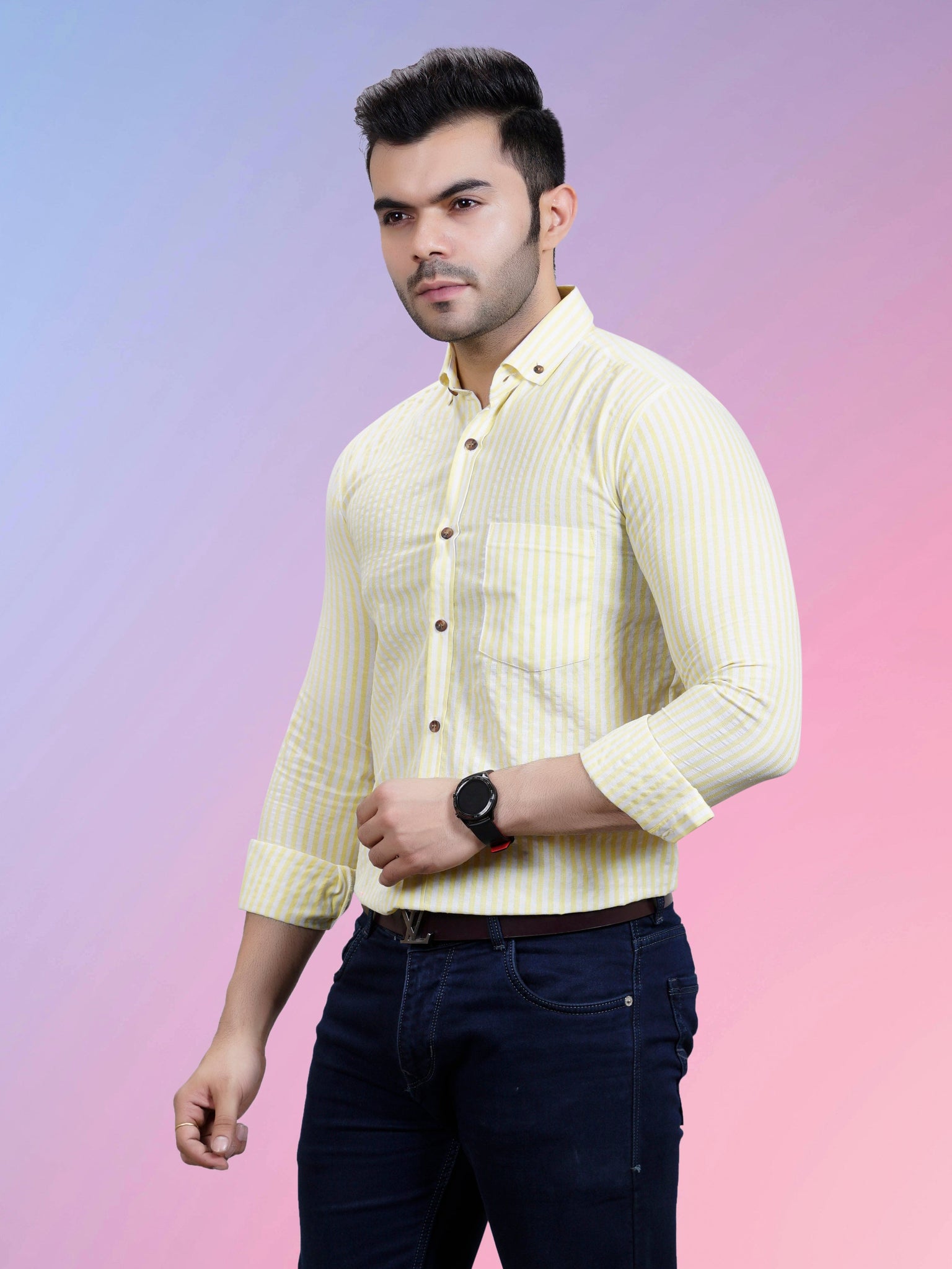 RANJ Men's 100% Cotton Smart Casual Button Down Shirt.