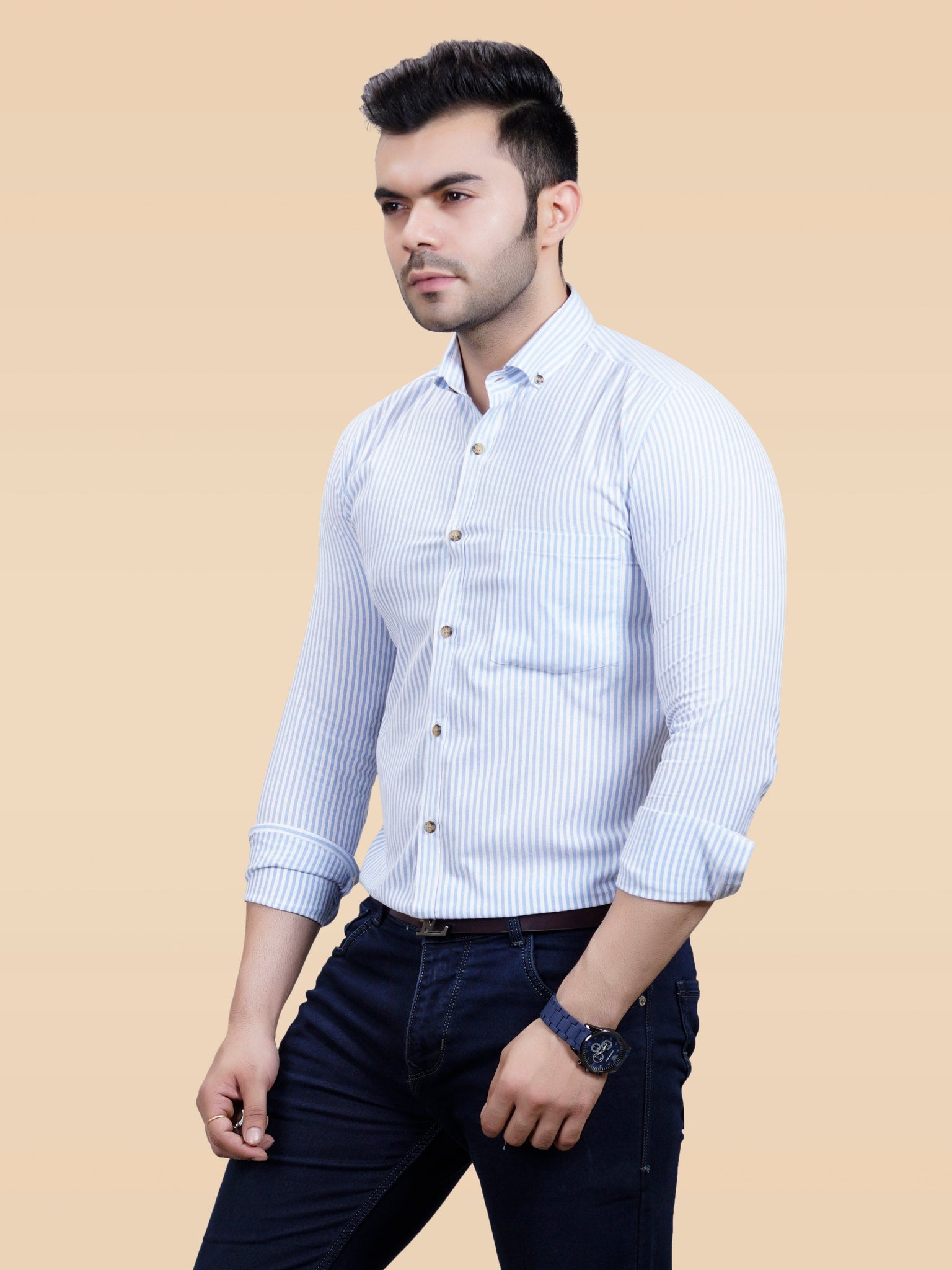 RANJ Men's 100% Cotton Smart Casual Button Down Shirt.