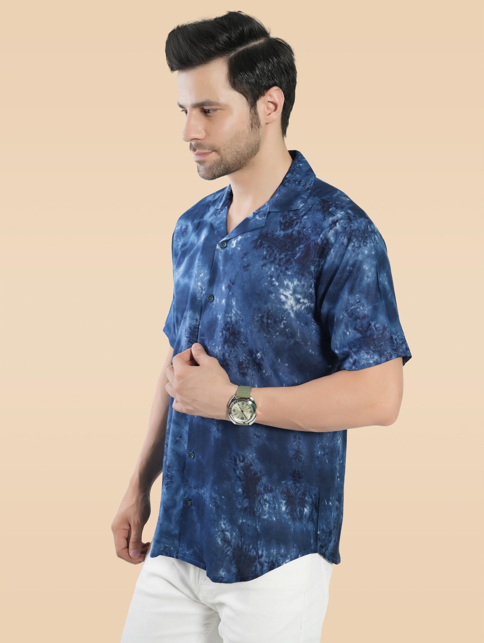 RANJ Men's Cotton Smart Casual Blazer Collar Half Sleeve Shirt.