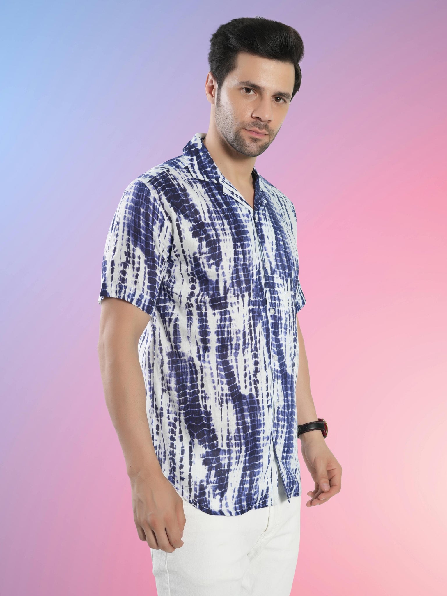 RANJ Men's Cotton Smart Casual Blazer Collar Half Sleeve Shirt.