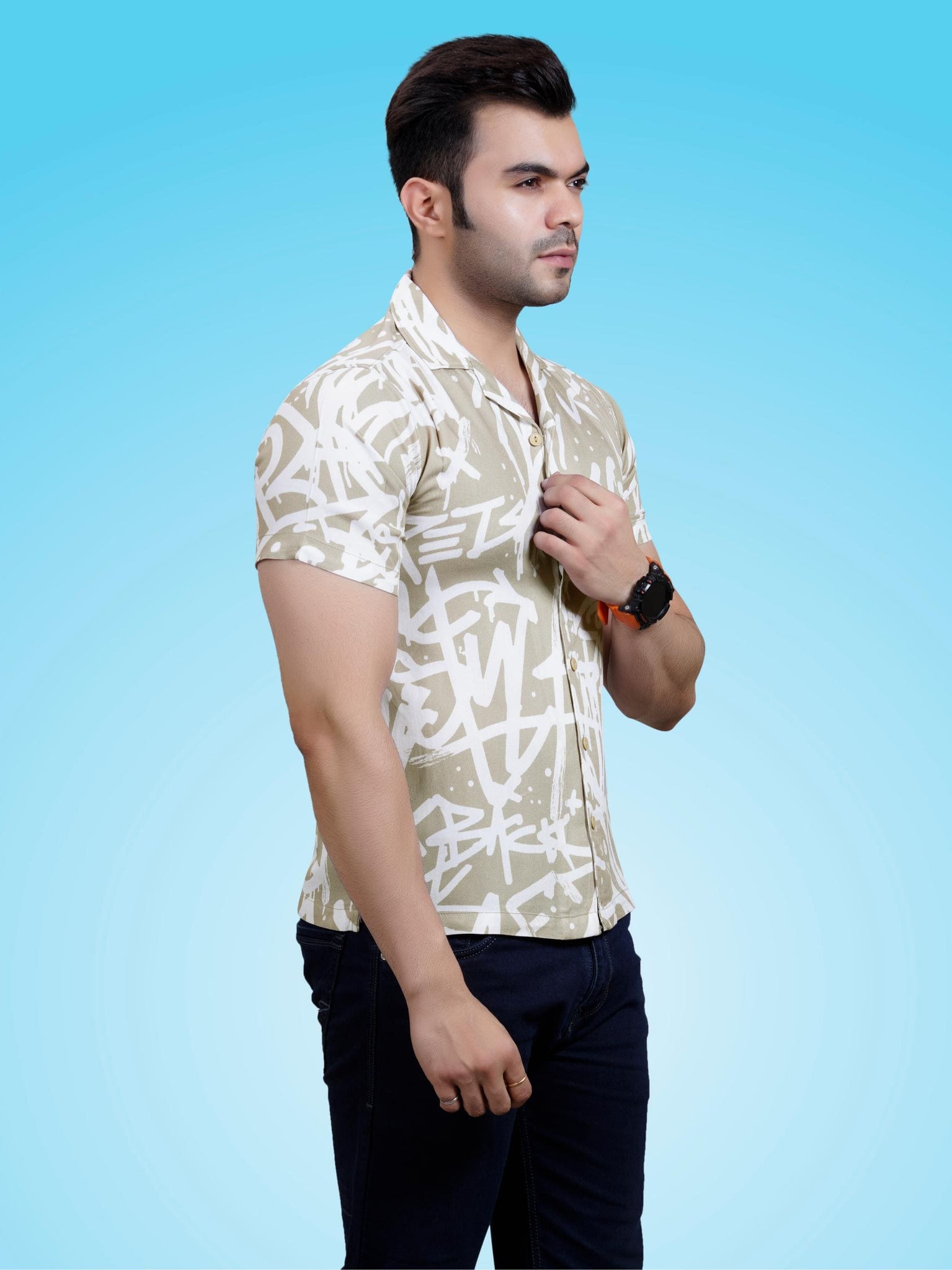 RANJ Men's Cotton Smart Casual Blazer Collar Half Sleeve Shirt.