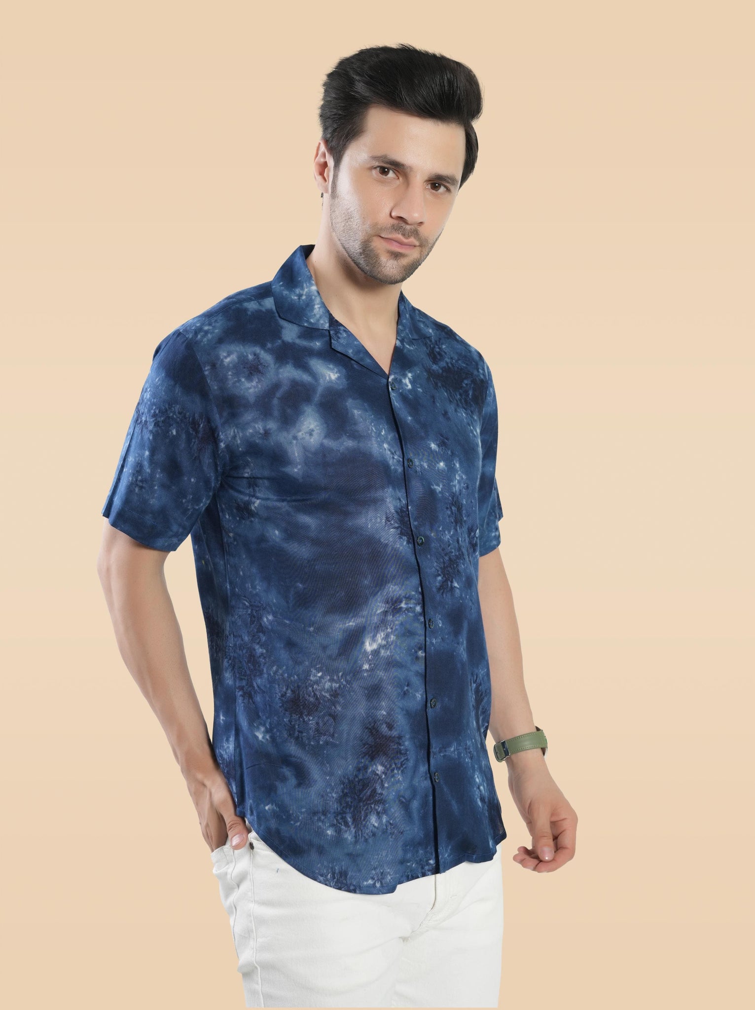 RANJ Men's Cotton Smart Casual Blazer Collar Half Sleeve Shirt.