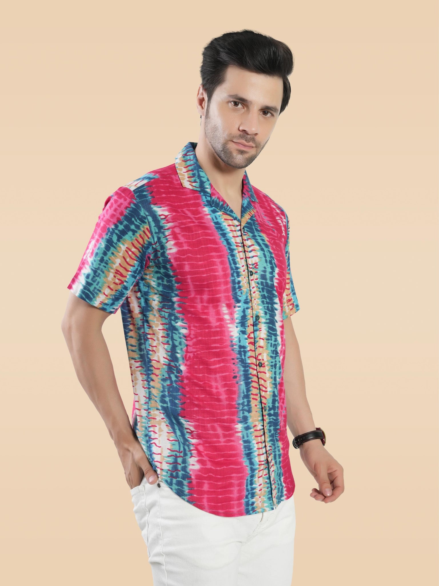 RANJ Men's Cotton Smart Casual Blazer Collar Half Sleeve Shirt.