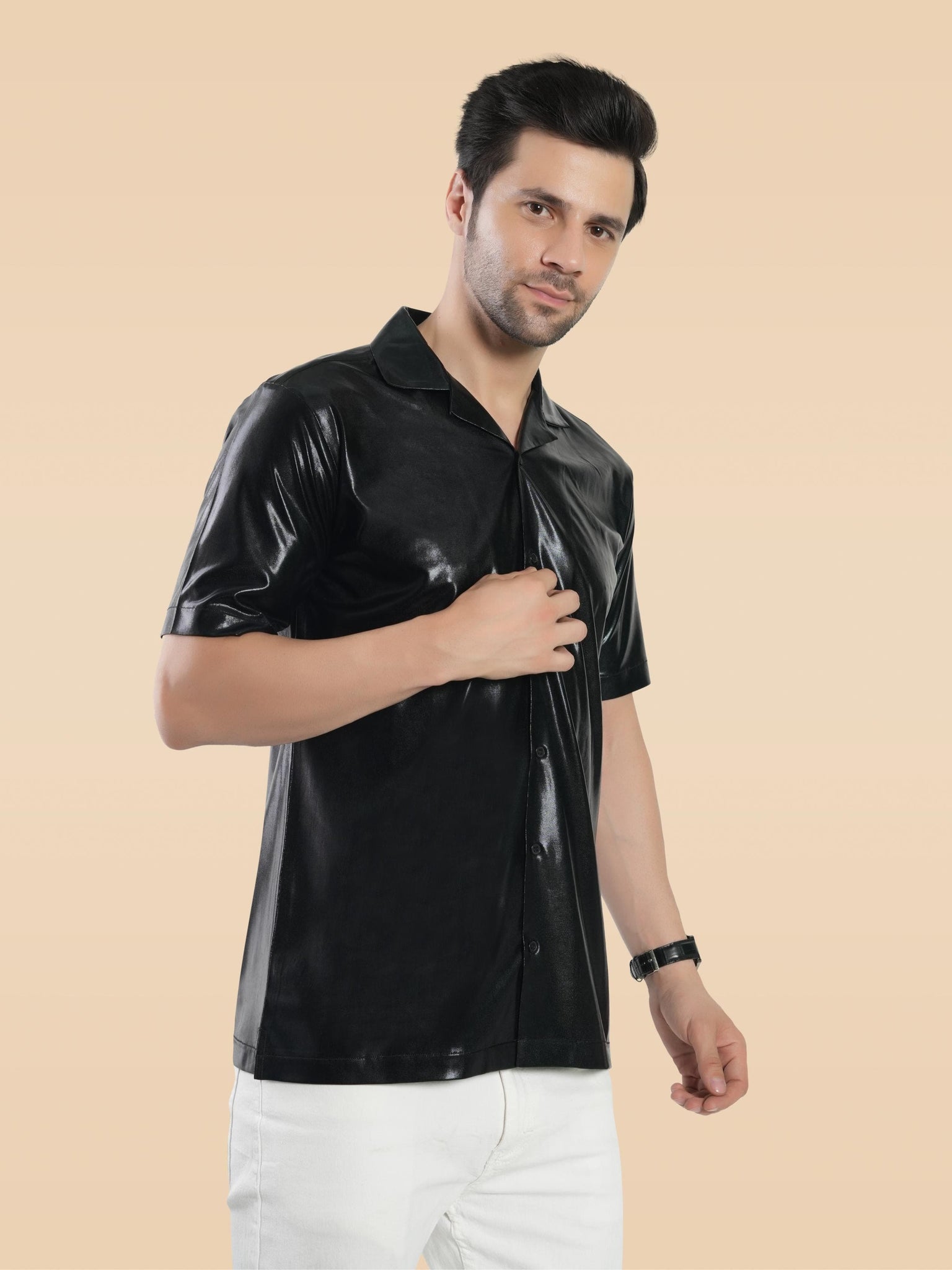RANJ Men's Cotton Smart Casual Blazer Collar Half Sleeve Club Wear Shirt.