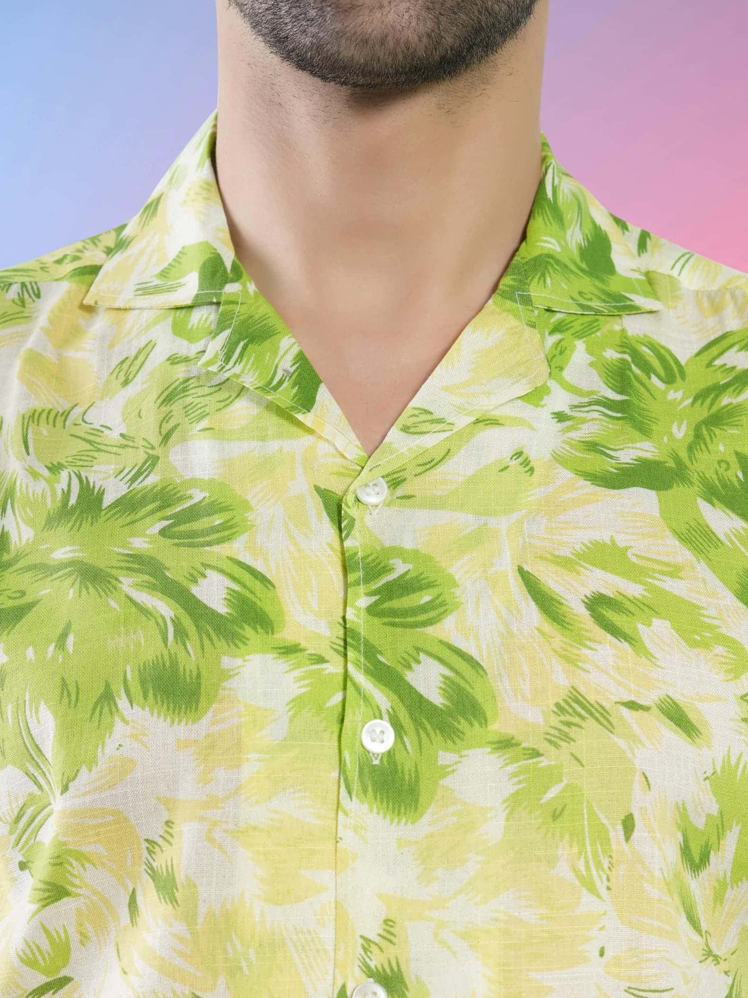 RANJ Men's Cotton Smart Casual Blazer Collar Half Sleeve Printed Shirt.
