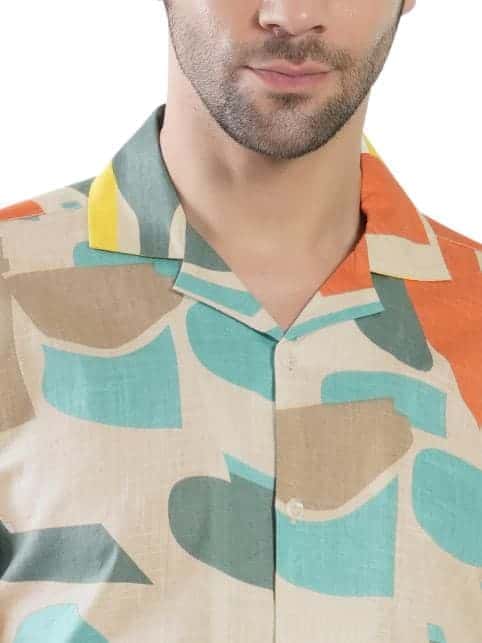 RANJ Men's Cotton Smart Casual Blazer Collar Half Sleeve Shirt.