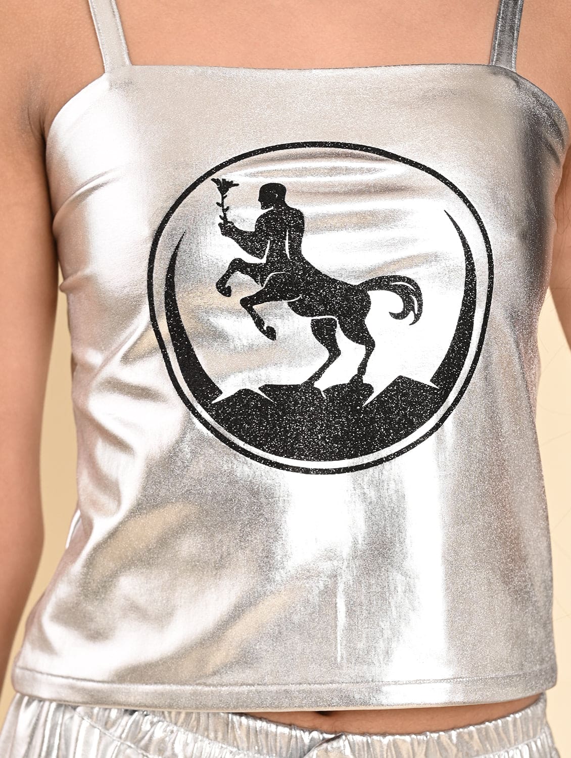 shimmery lycra coord set Silver