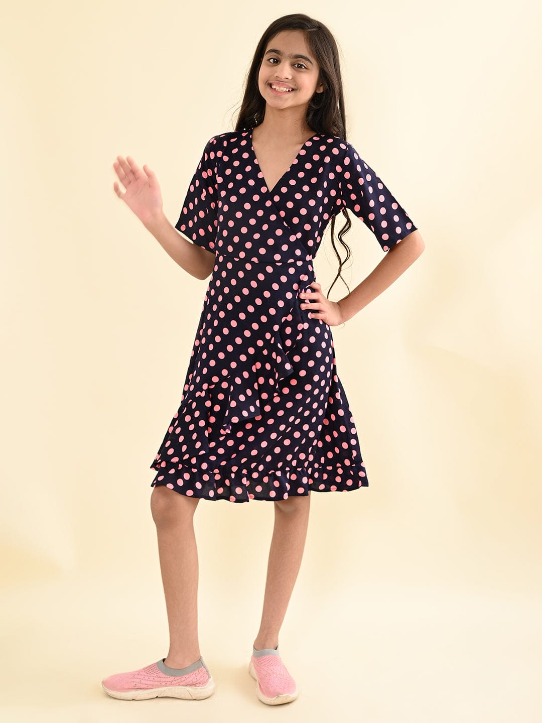 Polka print fit and flare dress