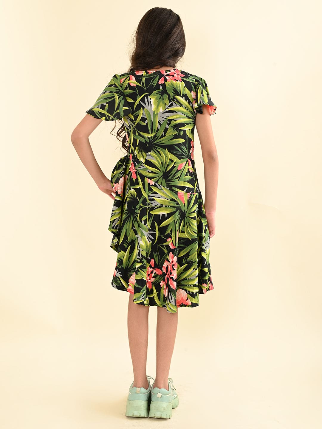 Tropical printed fit and flare dress.