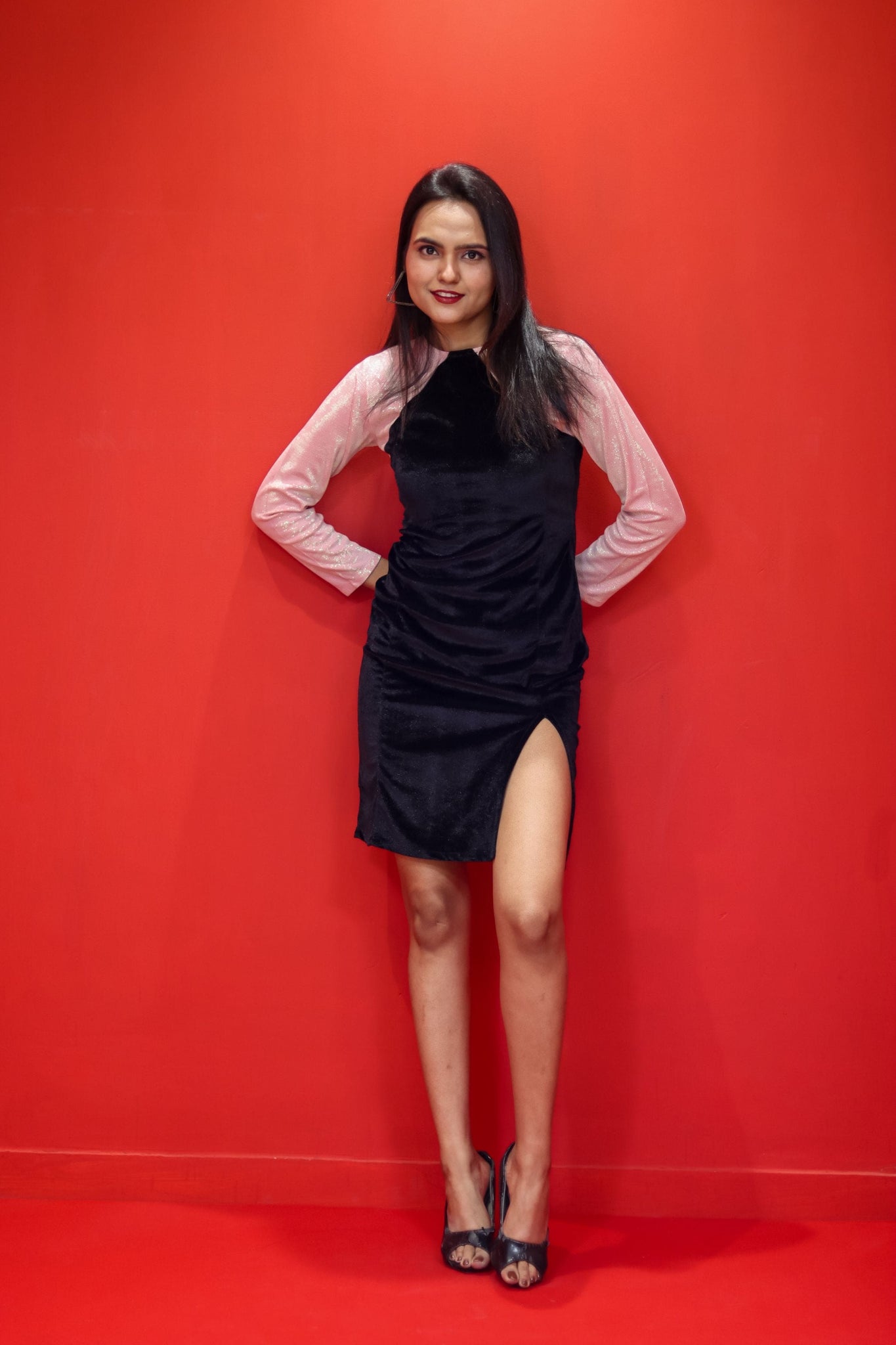 Ranj Touch Neck Highlighter Sleeves Streatchable Dress.