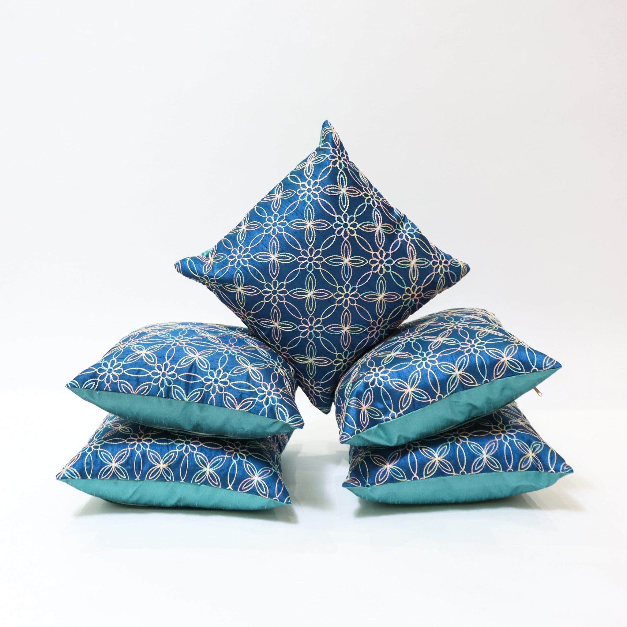 RANJ Designer Silk Fabric Hand Embroidery Aari Work Cushion Cover.