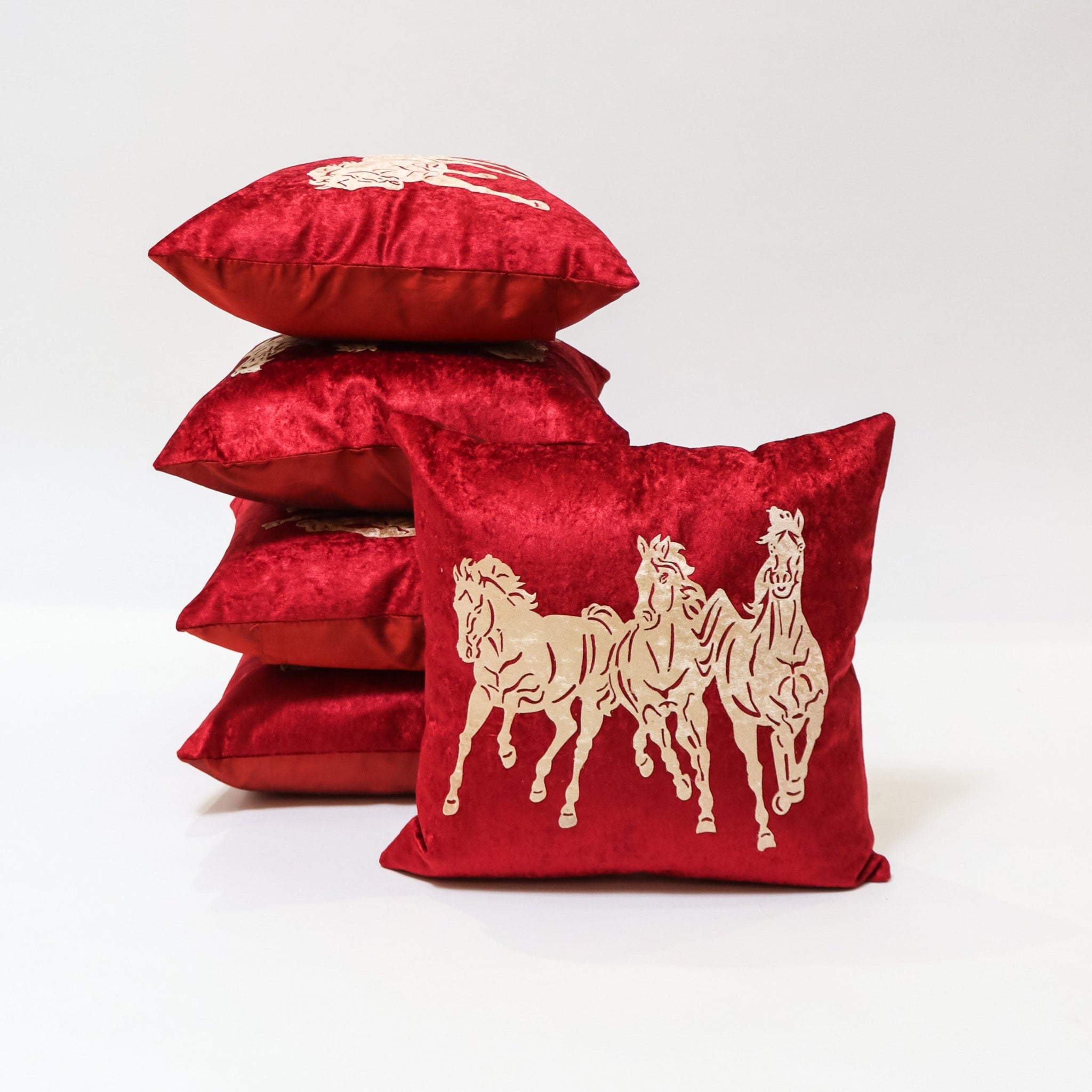 RANJ Designer Micro Velvet Horse Printed Cushion Cover.