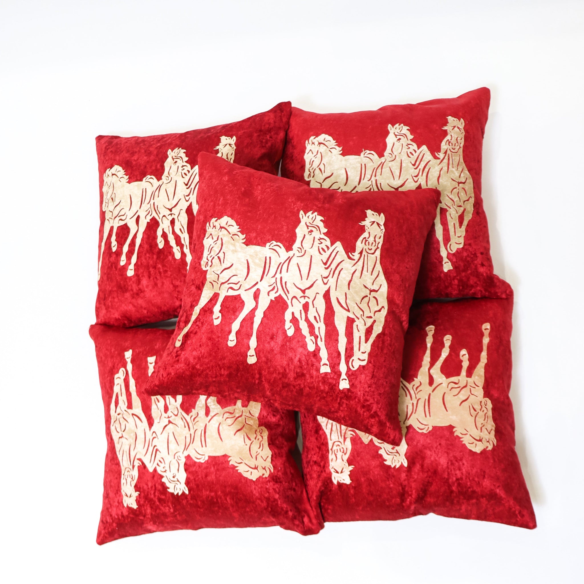 RANJ Designer Micro Velvet Horse Printed Cushion Cover.