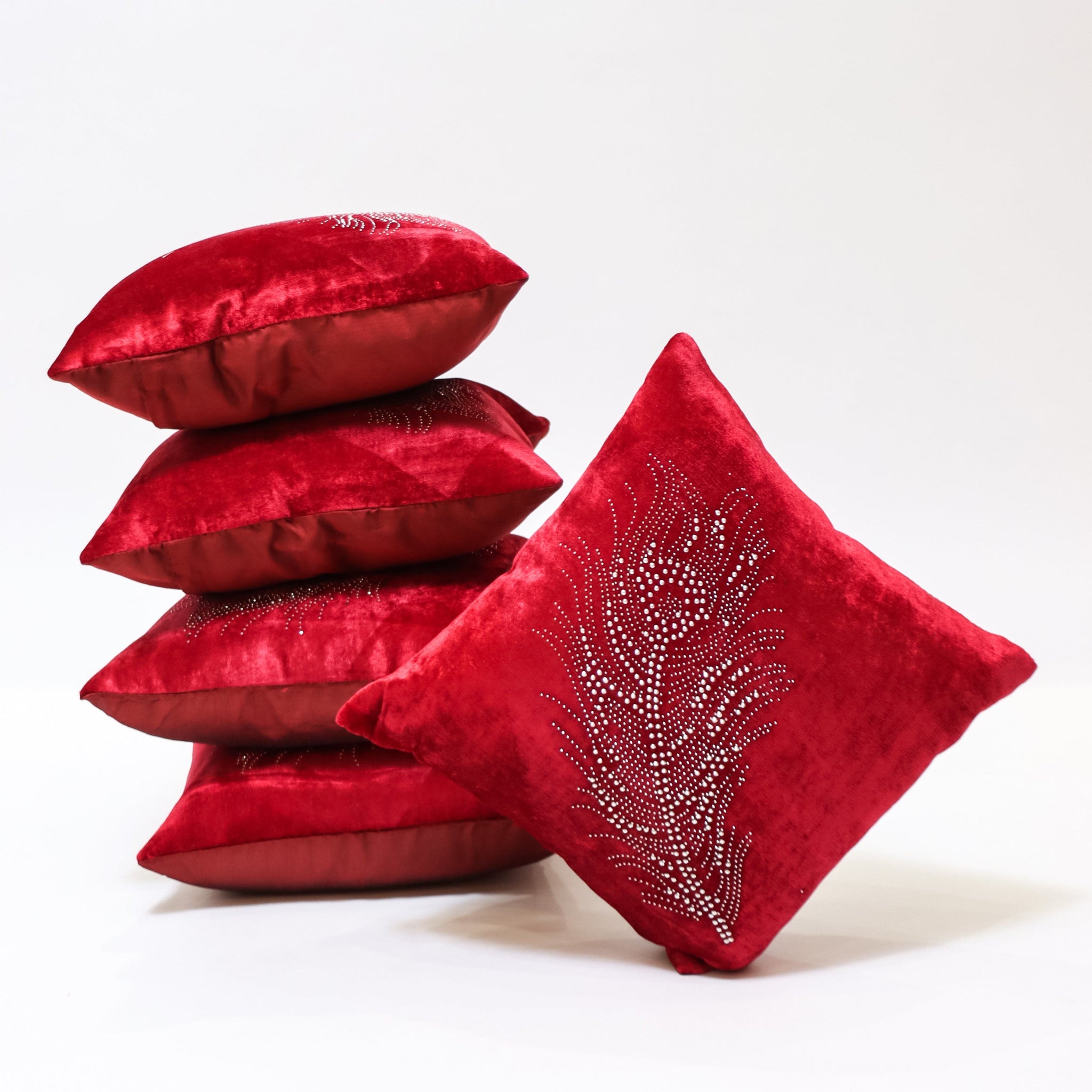 RANJ Designer Velvet Fabric With Sw.Hotfix Design Cushion Cover
