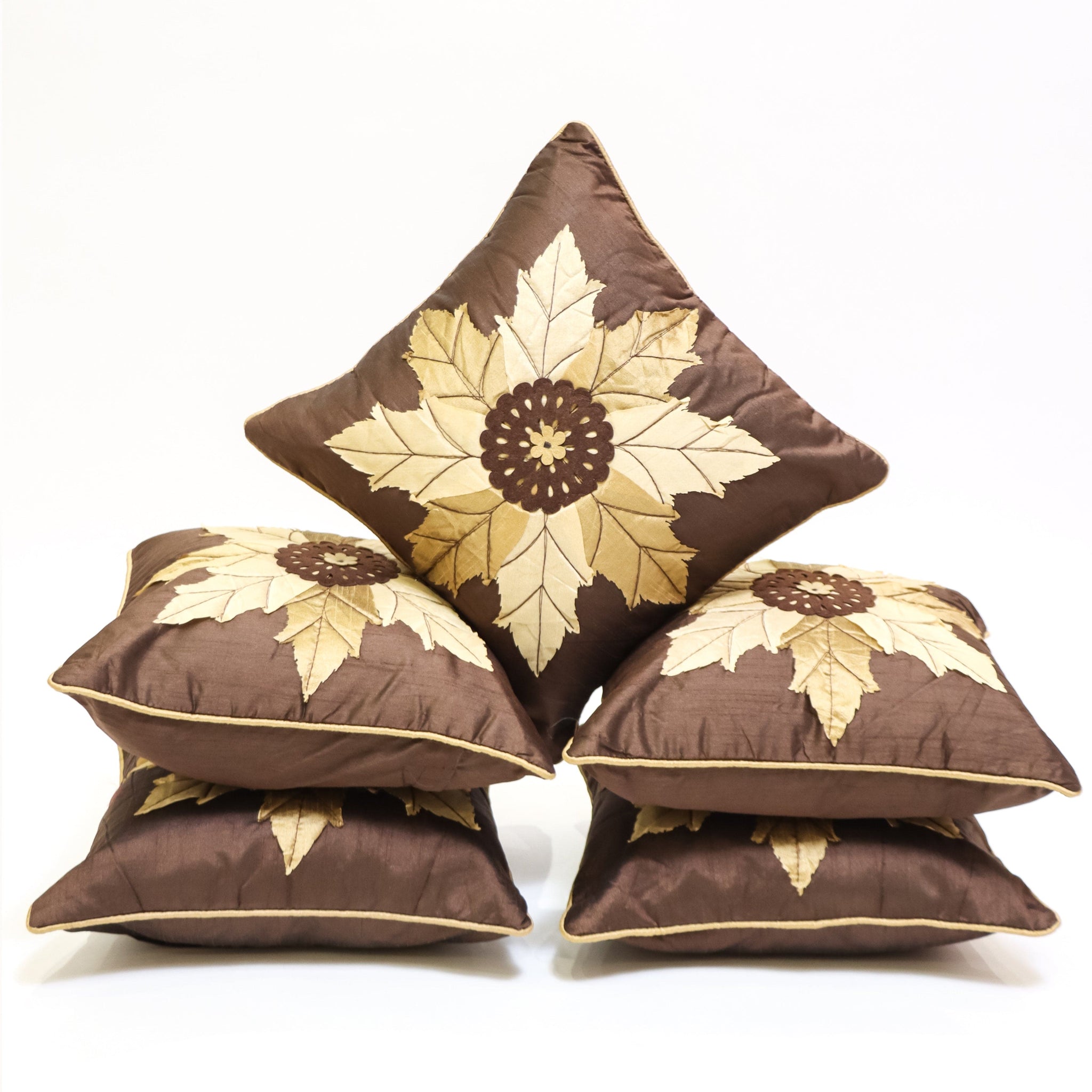 RANJ Designer Silk Fabric With Laser Cutting Flower Design Cushion Cover.