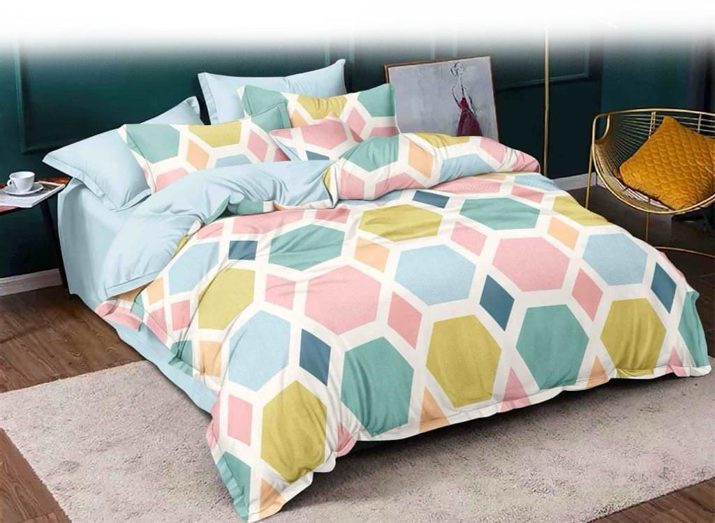 RANJ Multi color Printed Cotton Bedsheet With Two Pillow Cover
