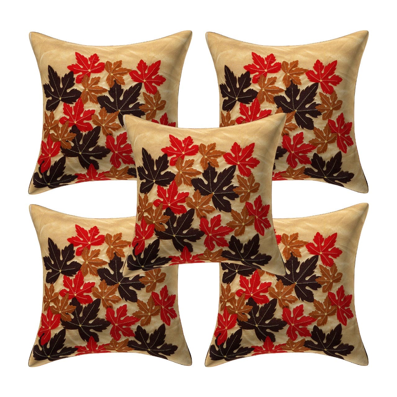 RANJ Designer Silk Fabric Laser cutting Leaf Design Cushion Cover.