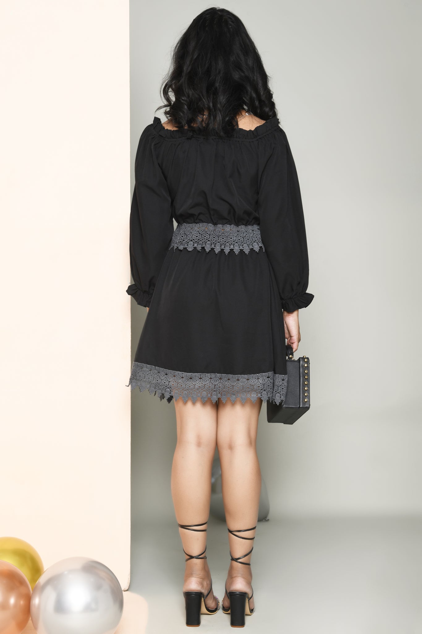 Black Double Layer Ruffle Top & Skirt