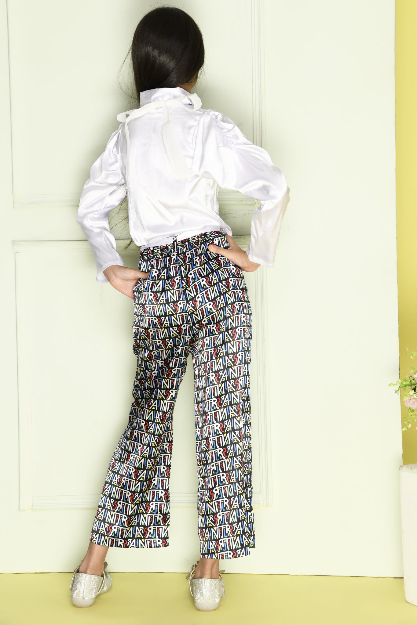 RANJ White And Black Doodle Printed Puff Co-ordinate Set - Kids - RanjStore