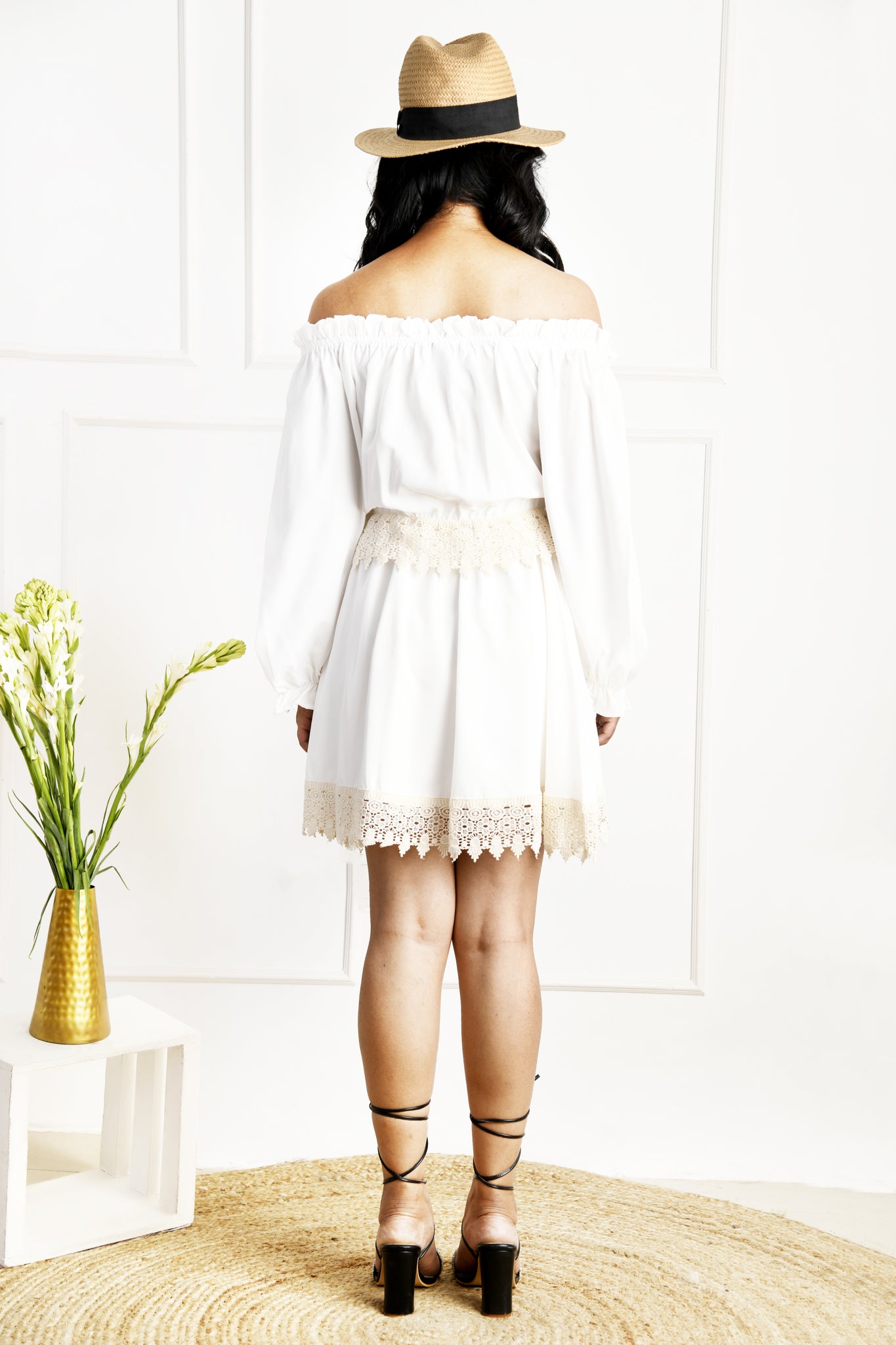 White Double Layer Ruffle Top & Skirt