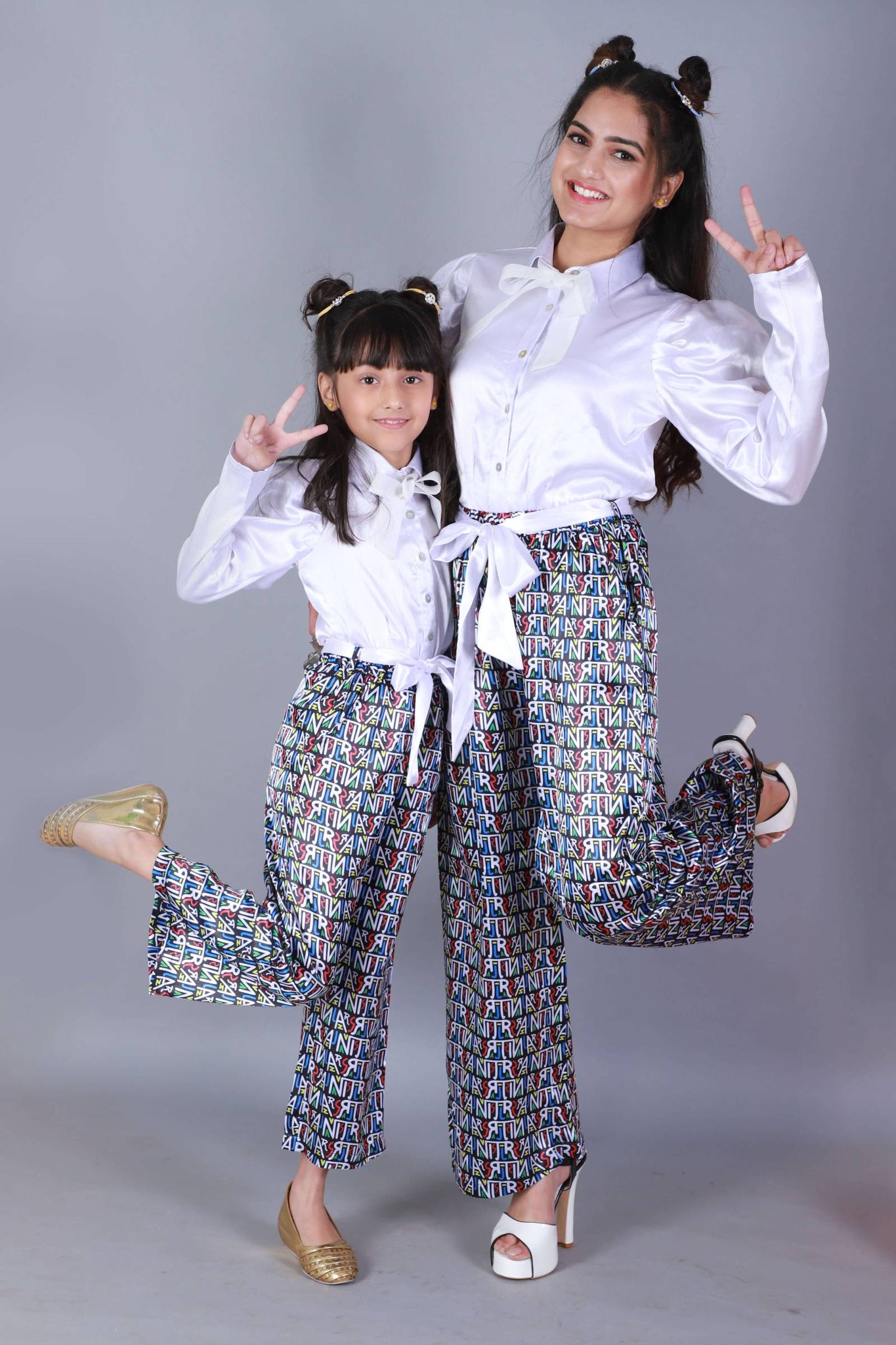 RANJ White And Black Doodle Printed Puff Co-ordinate Set - Kids - RanjStore