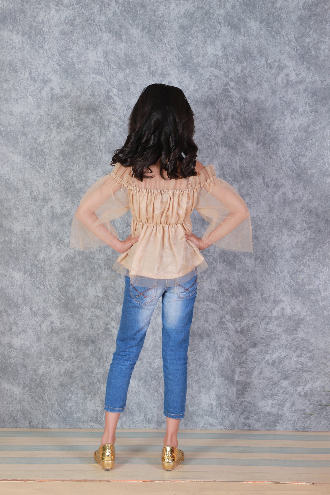 Beige Off Shoulder Ruffle Detail Fit And Flare Top