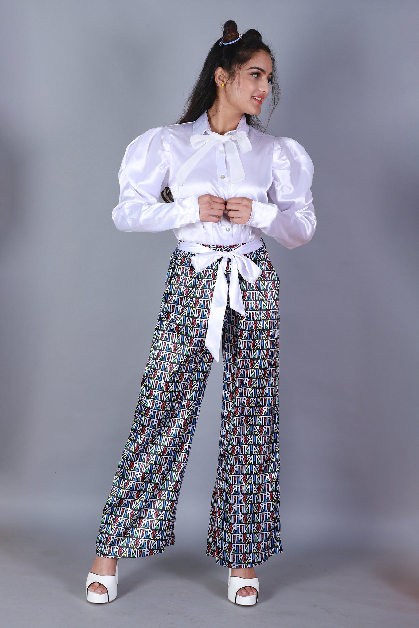 RANJ White And Black Doodle Printed Puff Co-ordinate Set - RanjStore